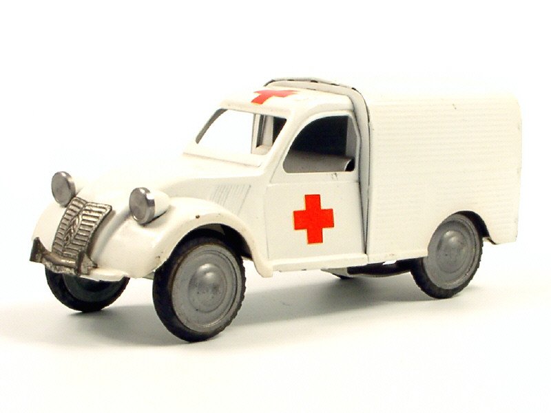 JRD -303- Citroën 2CV Fourgonnette Croix Rouge, long 18cm, moteur à friction, blanc - Rare -.jpg