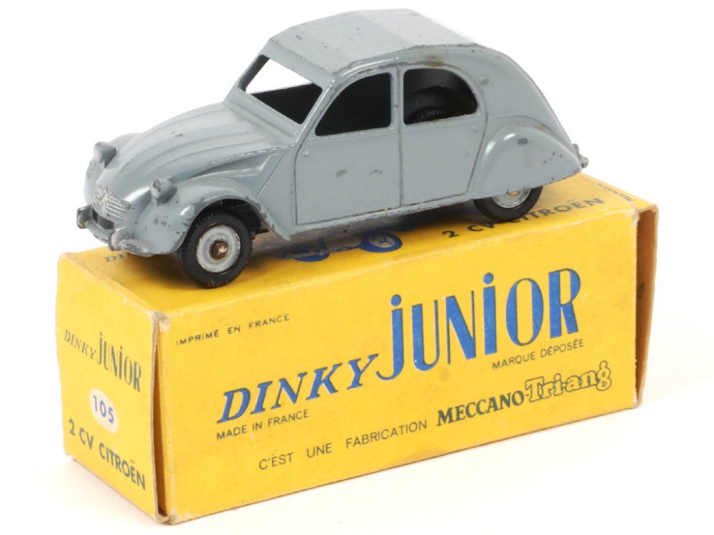 DINKY TOYS France - Série Junior -105- Citroën 2CV, éch 1.43, gris uni - Peu courant -.jpg