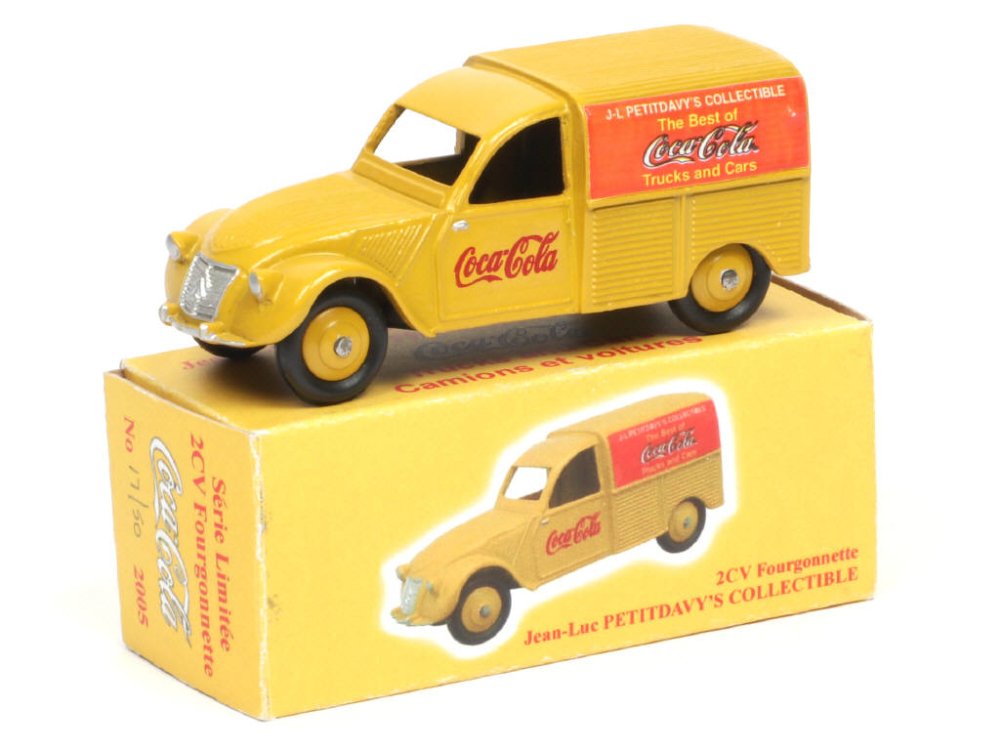 JEAN LUC PETITDAVY S COLLECTIBLE France - Citroën 2 CV Fourgonnette Coca Cola, surmoule de la ref 25D de Dinky toys France, réalisé par P.P.Copy (GB) série limitée à 50ex, jaune et rouge - Rare -.jpg