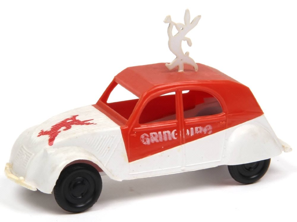 DIVERS France - Citroën 2CV Gringoire, long 11,5cm, rouge et blanc - Promotionnel rare -.jpg