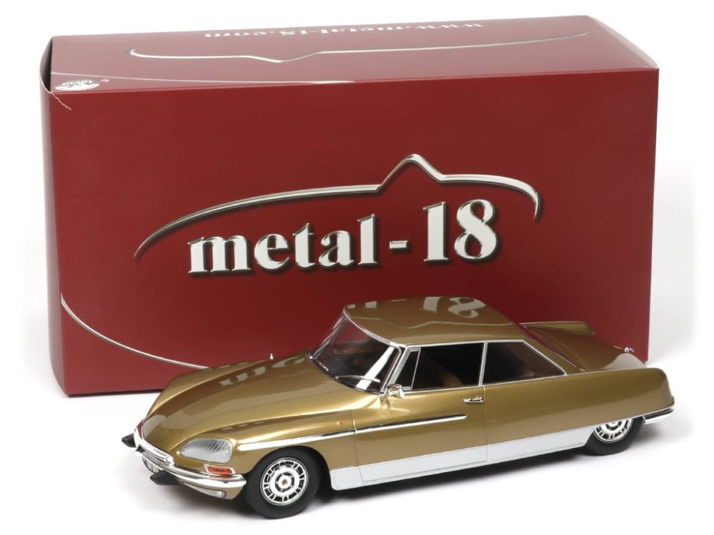 METAL18 -18004B- Citroën DS 21 Chapron Le Léman 1968, éch 1.18, série limitée à 1500ex, avec éclairage AV et AR par impulsion sur le capot moteur, or métal - Peu courant -.jpg