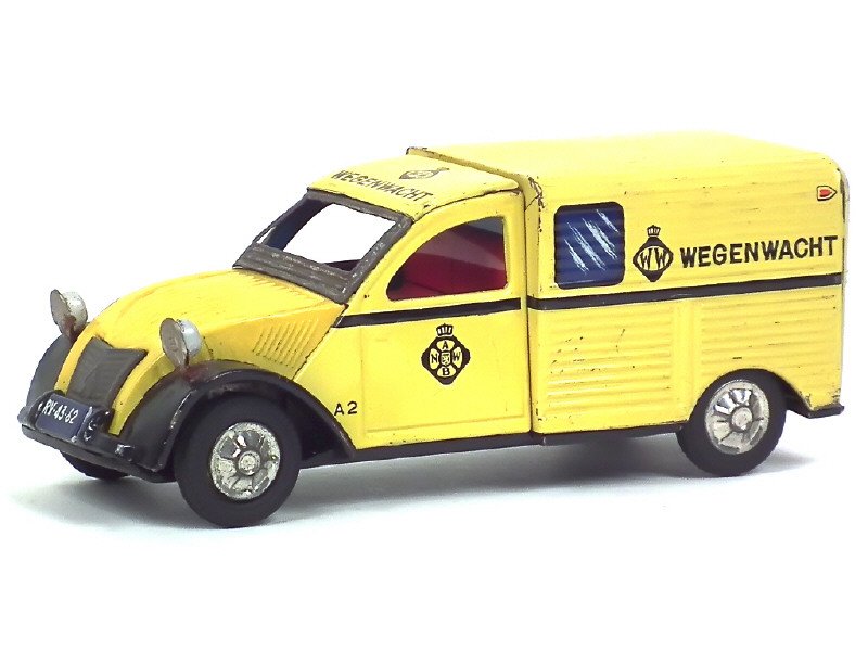 ASC (Japon) - Citroën 2 CV Fourgonnette, long 19,5cm, moteur à friction, jaune et noir - Export Pays-Bas - Rare -.jpg