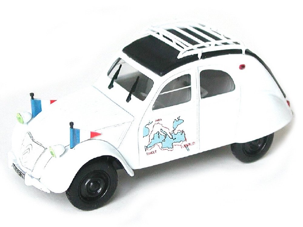 NOREV France - Citroën 2CV A Tour de la Méditérranée, avec galerie, éch 1.43  blanc capote noire -.jpg