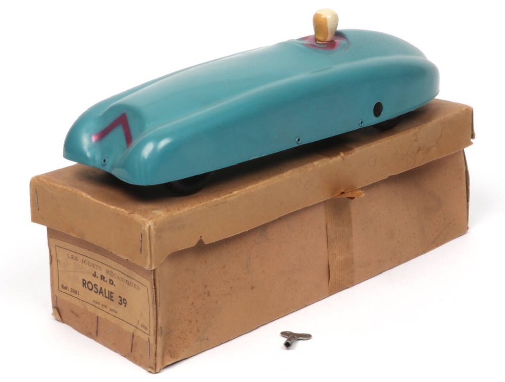 JRD France -3061-  Citroën Rosalie 39 de course, long 30cm avec moteur à clef, bleu turquoise - Rare -.jpg