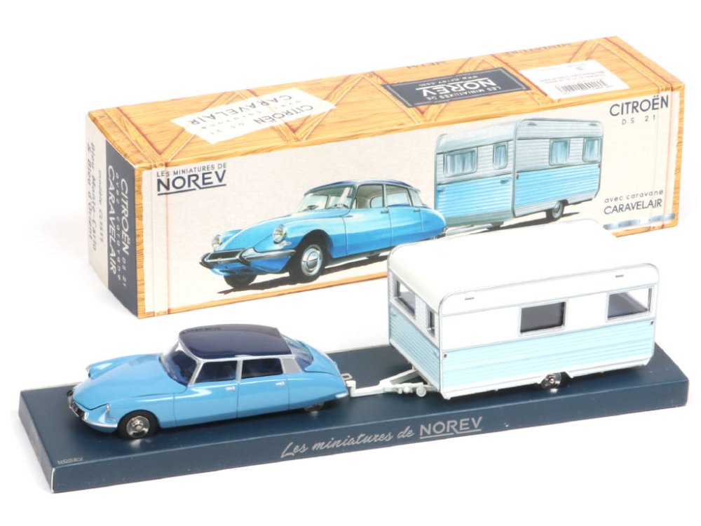 NOREV France -CL1511- Citroën DS 21 avec caravane Caravelair, éch 1.43, 2 tons de bleu et blanc -.jpg