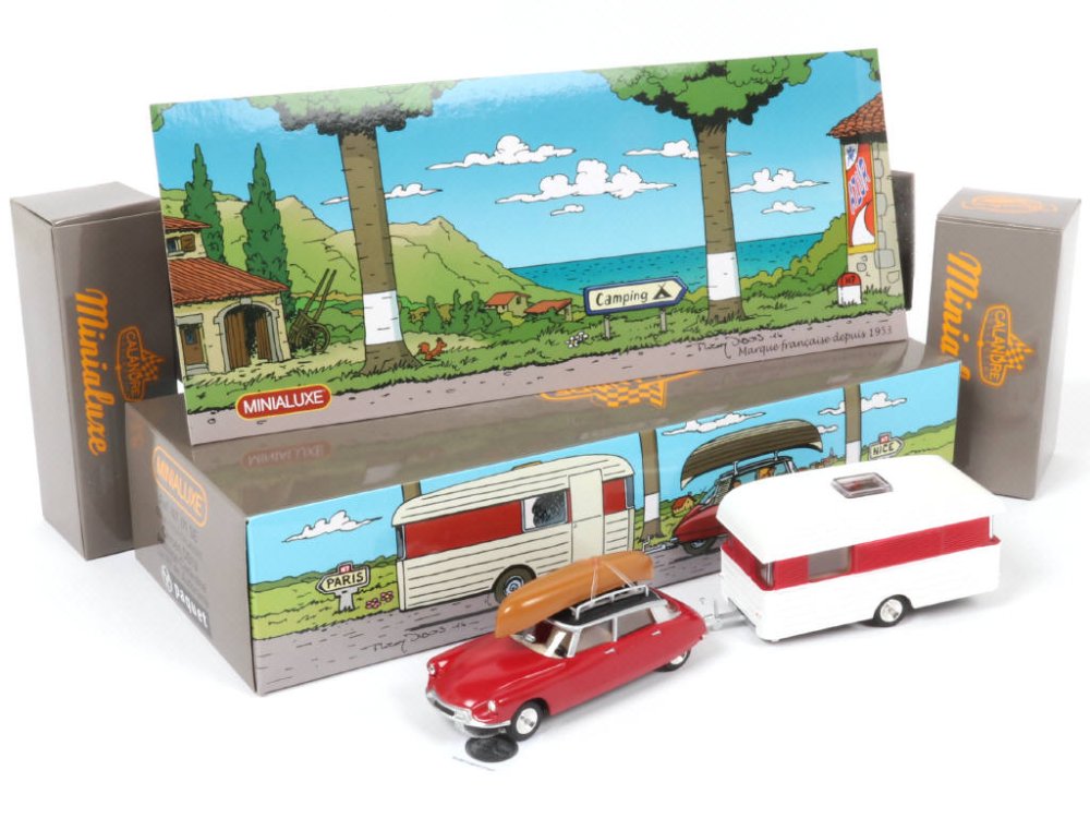 MINIALUXE France -N7.01.SE- Coffret La N7 en Autorama, collection Calandre, prototype~exemplaire unique numéroté 1 sur 500ex, avec Citroën DS 19 avec caravane Digue, bordeaux, blanc et noir - Très rare -.jpg