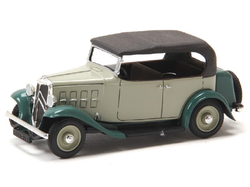 DEVOS France -  Citroën Rosalie torpédo 8CV capoté 1933, série limitée sur base Eligor, gris clair, vert et noir -.jpg