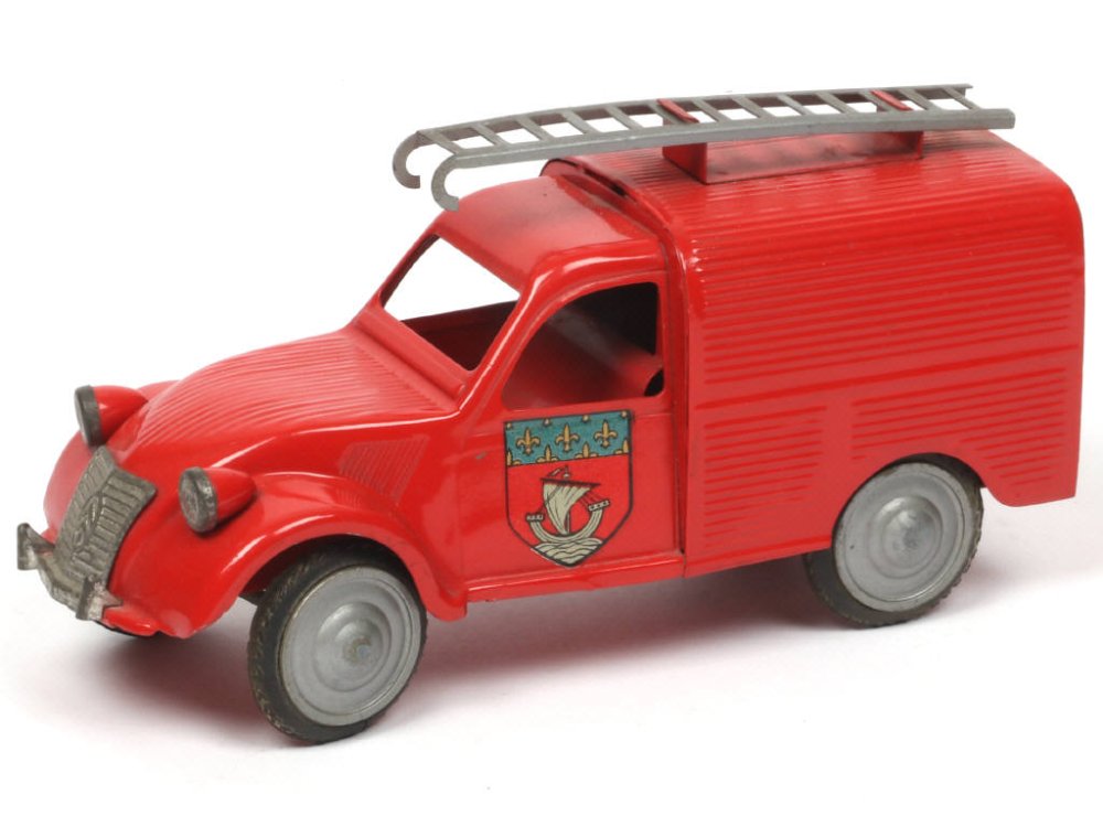 JRD France - Citroën 2CV Fourgonnette de pompiers, Pompiers de Paris, long 18cm, moteur à friction et direction, rouge - Rare -.jpg