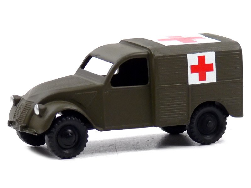 DIVERS - Citroën 2 CV Fourgonnette ambulance militaire, transkit sur base JRD, éch 1.43, kaki -.jpg