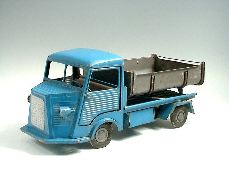 JRD France -294-  Citroën H benne basculante 1950, moteur mécanique, long 39cm,  phares électriques, modèle produit en 1951,  bleu vif benne argent -.jpg