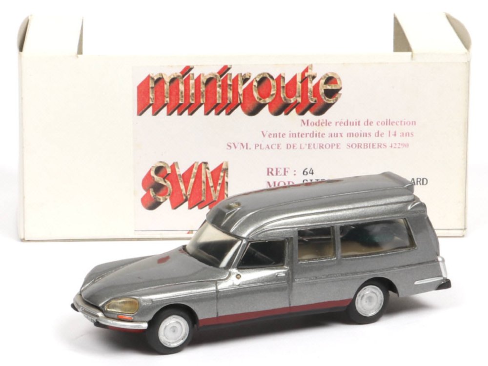 MINIROUTE France -64- Citroën DS Corbillard Currus, avec cerceuil, couronne et grappe d essuie-glace, sigle mortuaire de toit, gris anthracite métal et filets grenats - Peu courant -.jpg