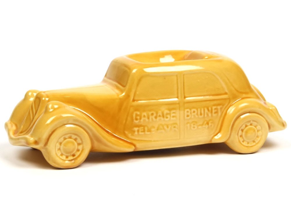 D.S. France - Citroën Traction garage Brunet, en céramique, long 24cm, fait office de cendrier, jaune - Rare -.jpg