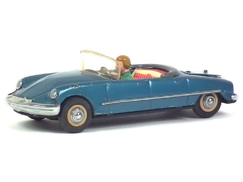 SFTF (Chine) -MF725- Citroën DS Cabriolet, long 21,5cm, moteur à friction, avec conductrice (pare-brise non d origine) bleu métal - Rare -.jpg